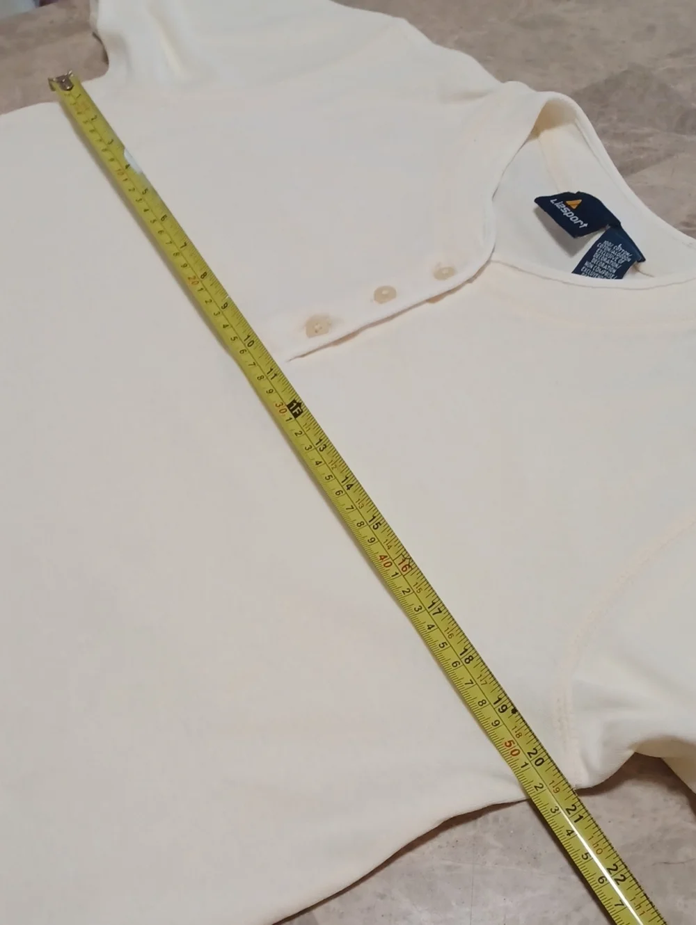 Vintage Lizsport 100% Cotton Cream Ivory Henley Tee Short Sleeve T-shirt Top- L - Picture 7 of 8
